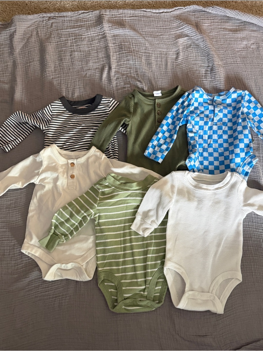 Assorted Kids One-Piece Bodysuits in Green, Blue & White - Multipack